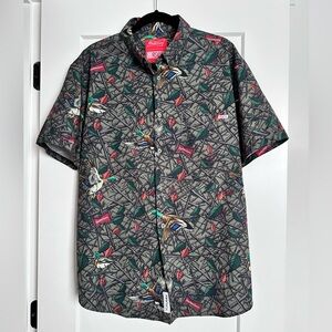 RSVLTS King of Quacks Budweiser Short Sleeve Button Down Duck Print